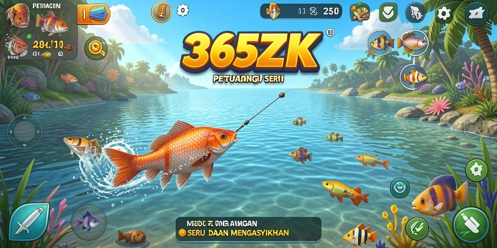 Screenshot gameplay 365ZK yang menunjukkan aksi memancing seru.