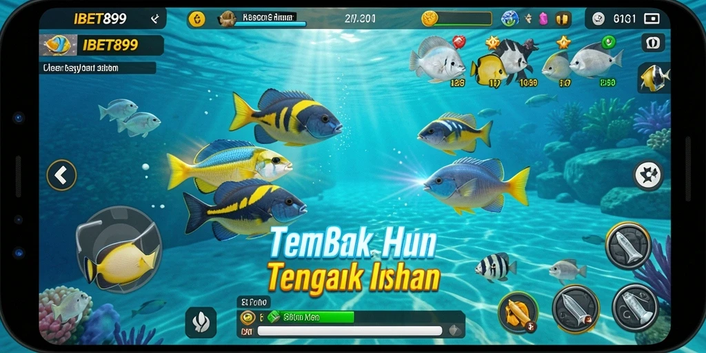 Gameplay seru dalam IBET899 saat menembak ikan berwarna-warni.
