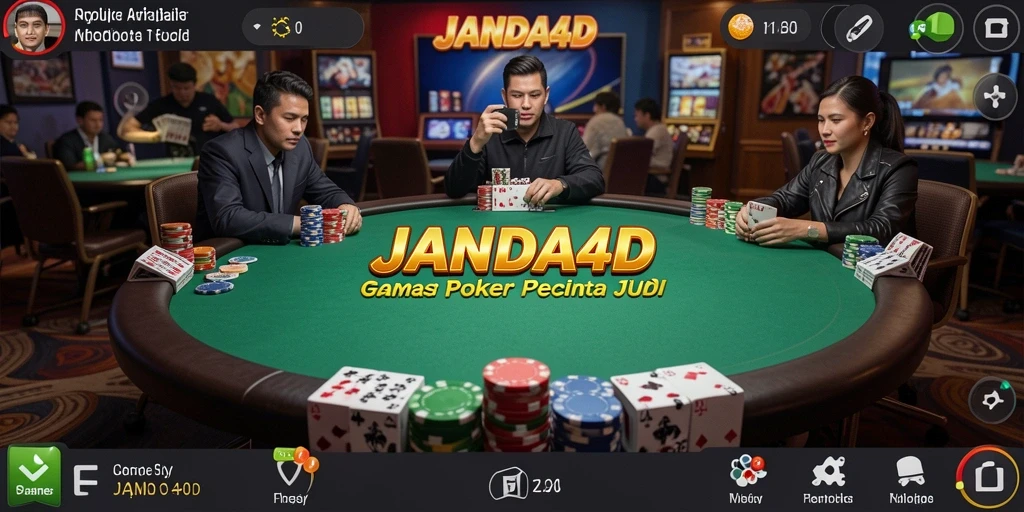 Screenshot gameplay JANDA4D menampilkan suasana meja poker yang mendebarkan.