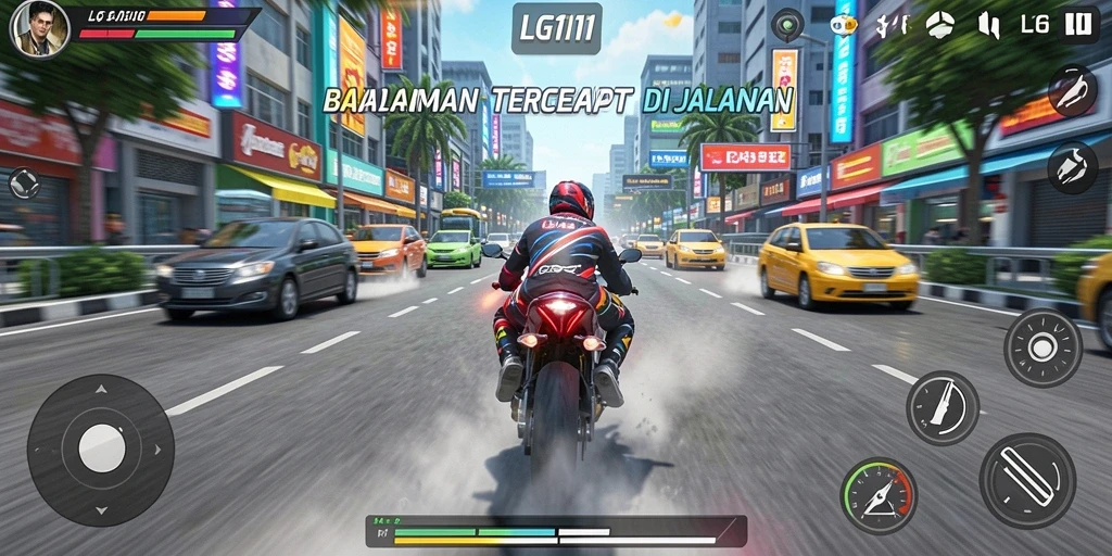Tampilan gameplay balapan motor yang seru dan menegangkan.
