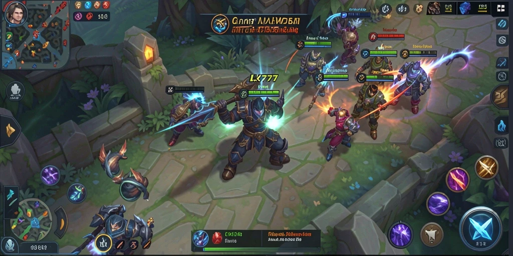 Screenshot utama LK777 menampilkan pertempuran seru dalam permainan MOBA.