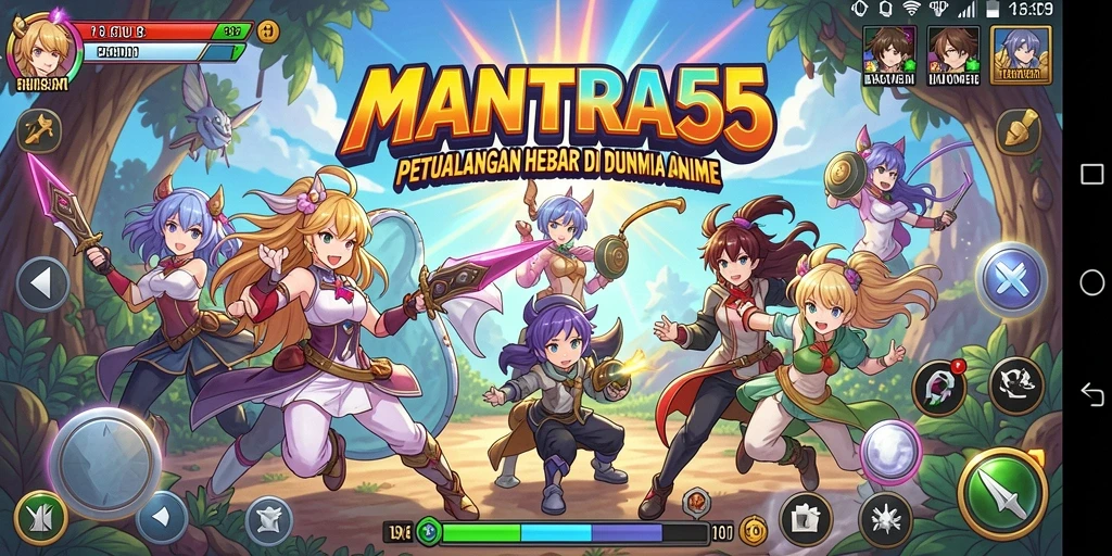 Screenshot dari gameplay menarik di MANTRA55 yang menunjukkan aksi karakter anime.