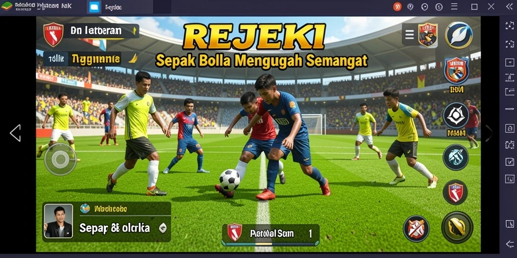 Tampilan menarik dari gameplay REJEKI dengan aksi sepak bola yang seru.