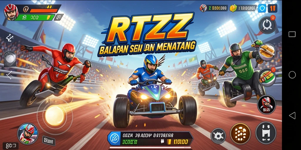 Tampilan gameplay balapan RTZZ dengan grafis menawan.
