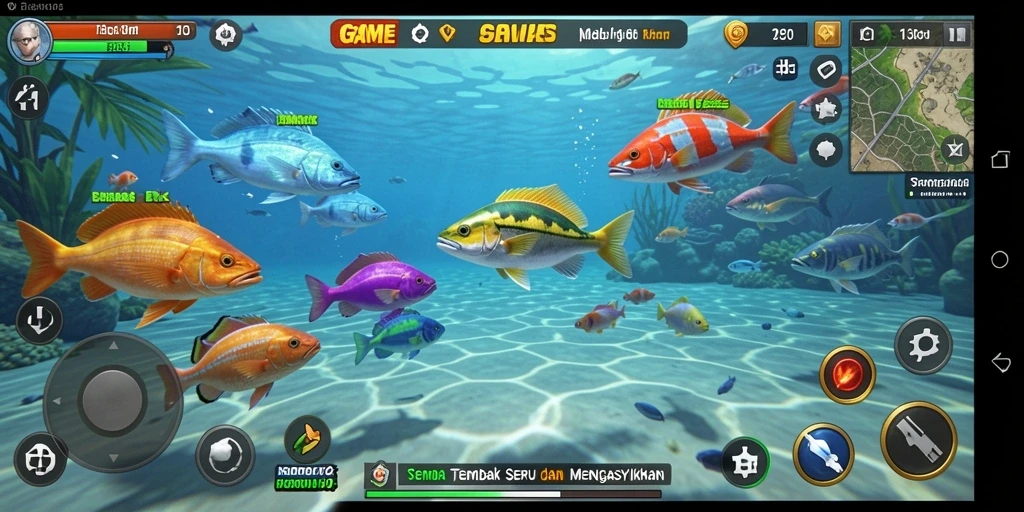 Screenshot gameplay V21 menampilkan aksi menembak ikan yang menyenangkan.
