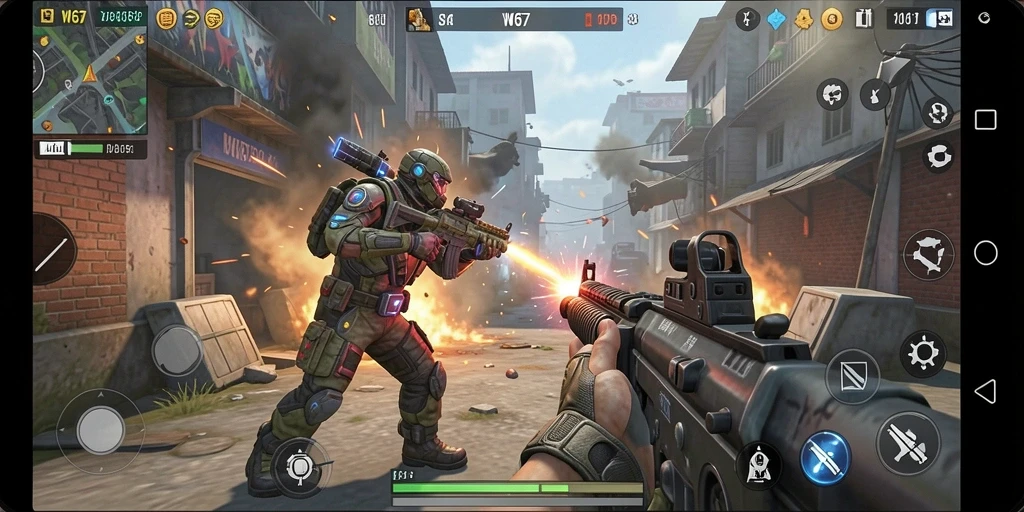 Screenshot menampilkan aksi seru dalam gameplay TPS W67.